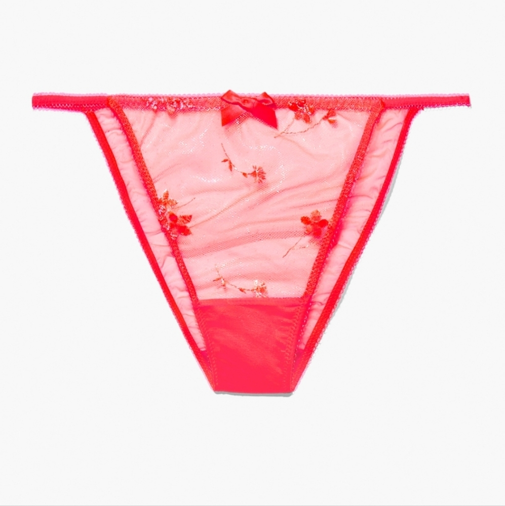 Savage X Fenty Foiled Sprigs Bikini Panty Sheer Vibrant Pink Plus Sizes NWT